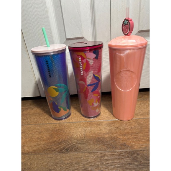 Starbucks Other - Starbucks Tumbler Cups Set of 3 Colorful Straw Lids‎